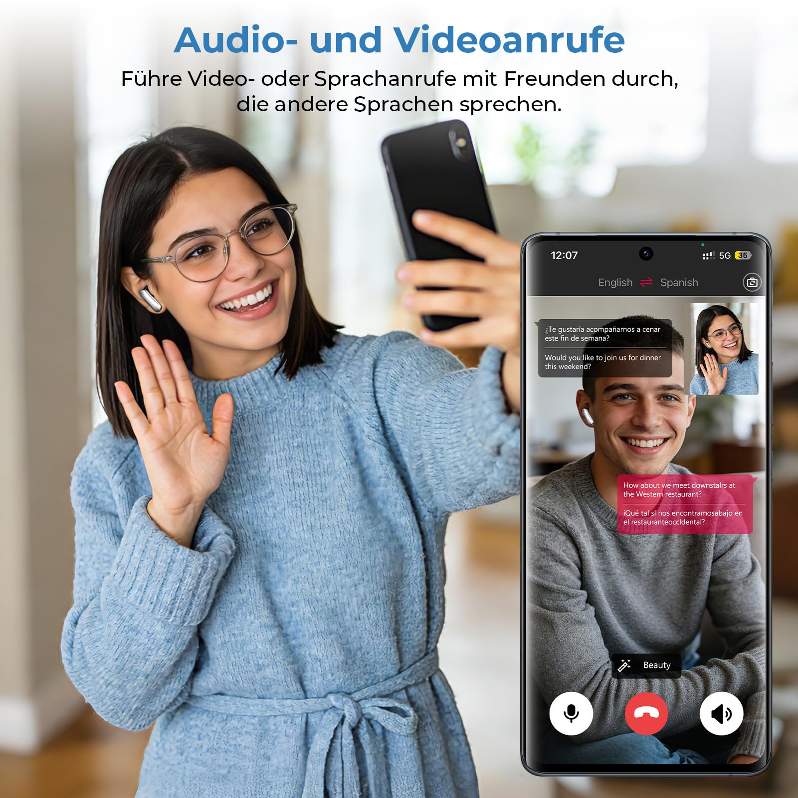 Ki Übersetzungskopfhörer 3-in-1 Echtzeit Sprachübersetzer Ohrhörer 164 Sprachen 11 Modi 48H Akkulaufzeit HiFi-Sound LCD-Touchscreen Bluetooth 6.0