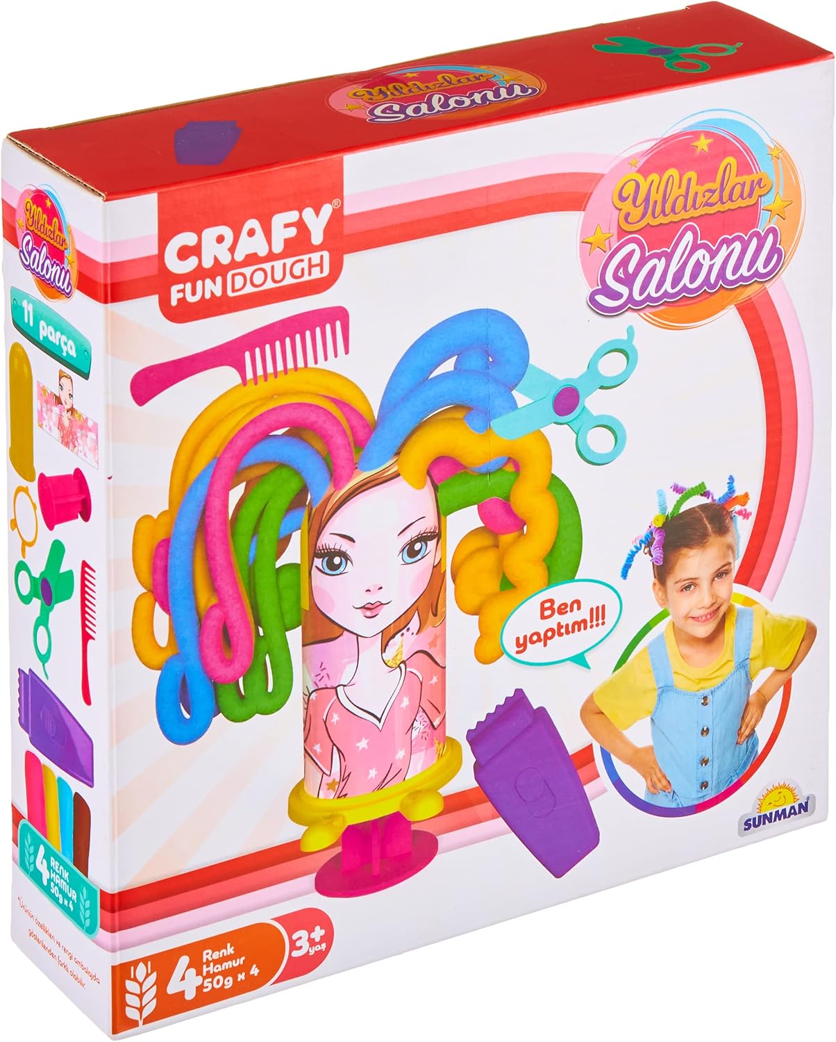SUN-SABC-CRF-OYUN HAMUR SET YILDIZLAR SALONU KUAFÖR 4X50GR.PARMAK HAMURLU 11PRÇ.