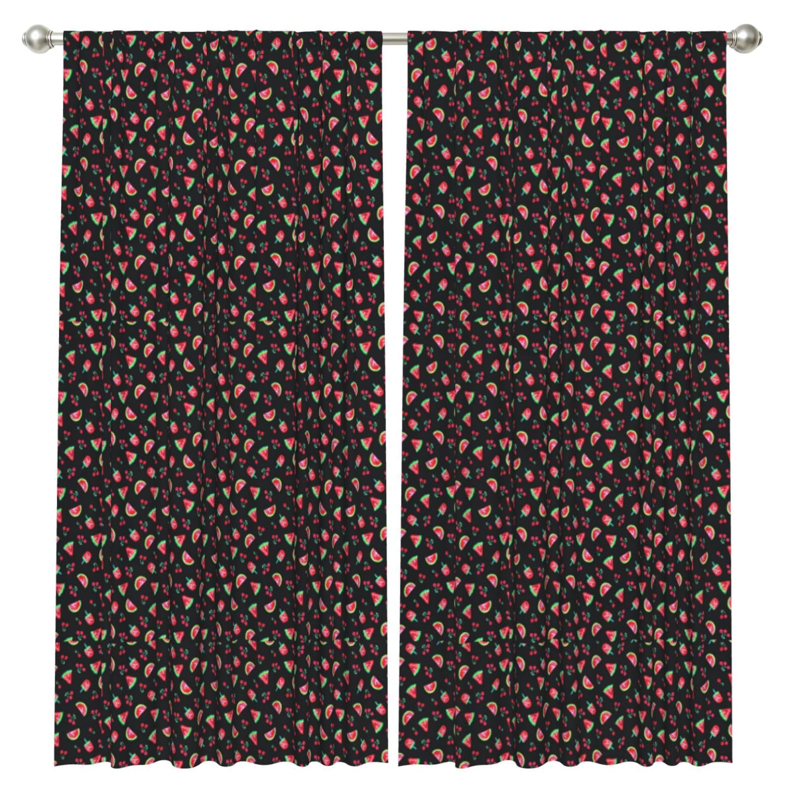 InOmak Watermelons Cherries Black, 2 Panels Window Curtains 52 x 84 Inch Blackout Curtains for Living Room Bedroom