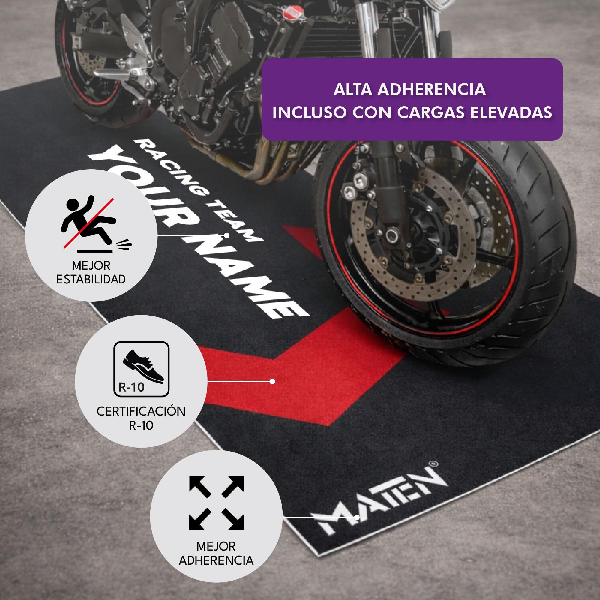 Alfombrilla de Garaje para Moto Personalizable MATEN PVC Impreso, Base de Gel Antideslizante, 3 mm, Fabricada en Italia