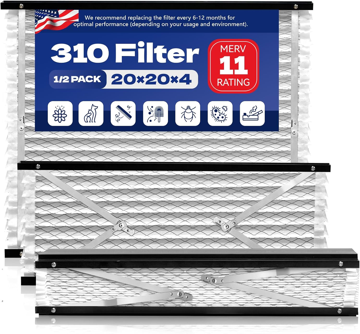 2-Pack 310 Replacement Air Filter Compatible with Aprilaire, MERV 11 Air Purifiers for Whole House Models 1310, 2310, 3310, or 4300, Size 20x20x4 Furnace Filter