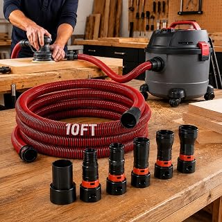 KLABB 10 Feet Dust Collection Hose Kit for Shop Vacuums | Comes with 6 Adapters, Fits Sanders & Woodworking Power Tools, Universal Multi-Brand Dust Collection Set