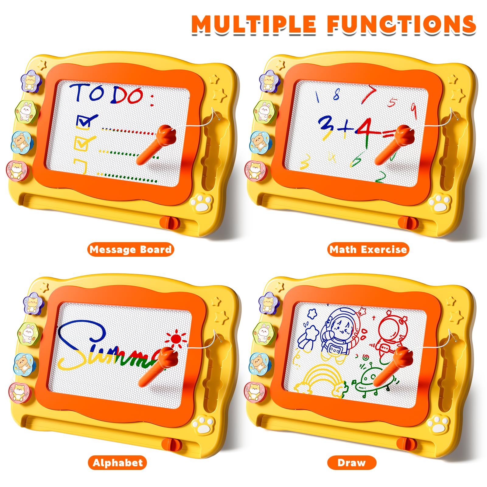 Grande tavolo da disegno magnetico giocattolo per bambini di età 3-7 anni, cancellabile Doodle Board con 4 colori, giocattolo educativo