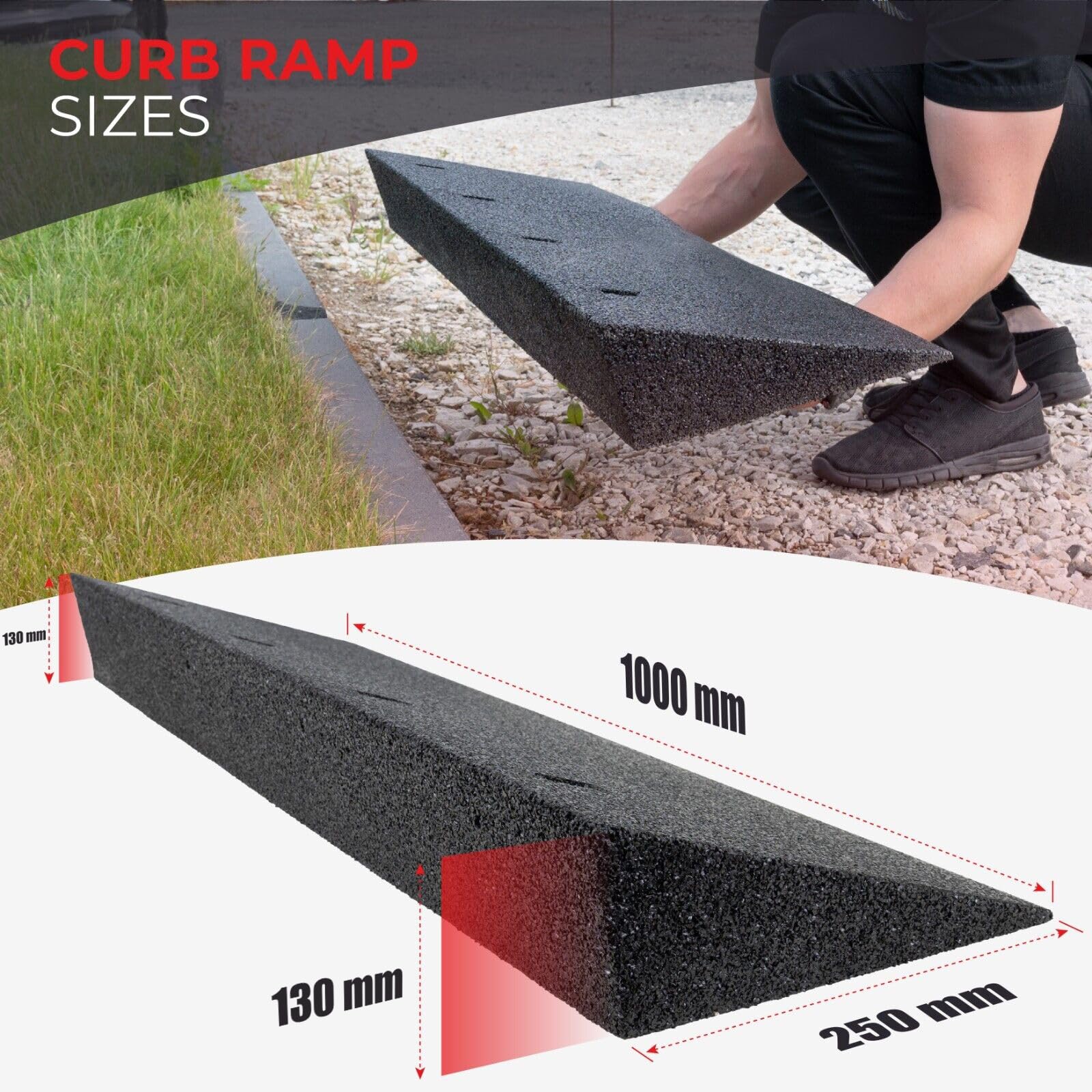 Bordsteinrampe 1000x250x130 Bordstein Auffahrrampe aus Gummigranulat