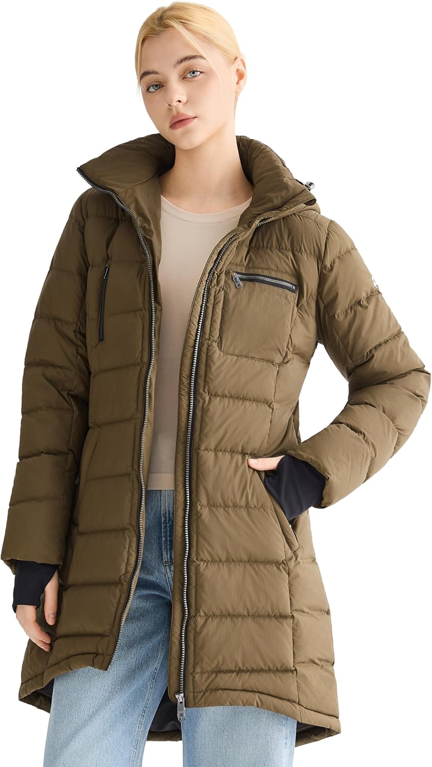 Orolay Women's Winter Down Jacket Long Quilted Puffer Coat Warm Hooded Slim Fit Outerwear