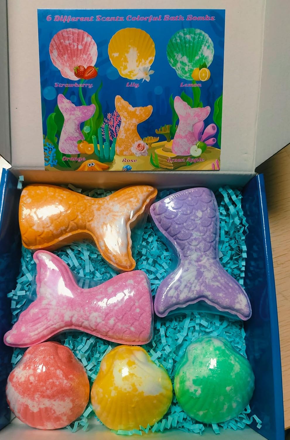 Kids Bath Bombs, Mermaid Bath Bomb for Kids, 6 x 120g Colorful Fizzy Spa Bombs for Bubble Baths Birthday Spa Fun