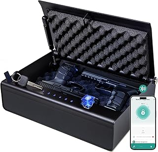 Biometric Fingerprint Gun Safe Pistol Safe 4 Ways 0.1S Quick Access, Fingerprint/Passcode/Key/App Unlock, Large Capacity Handgun Safe for 2 Pistols