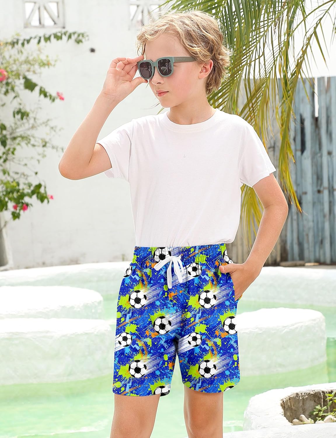 Boys Swim Trunks with Compression Liner for 6-20 Years Kids Quick Dry Bathing Suit