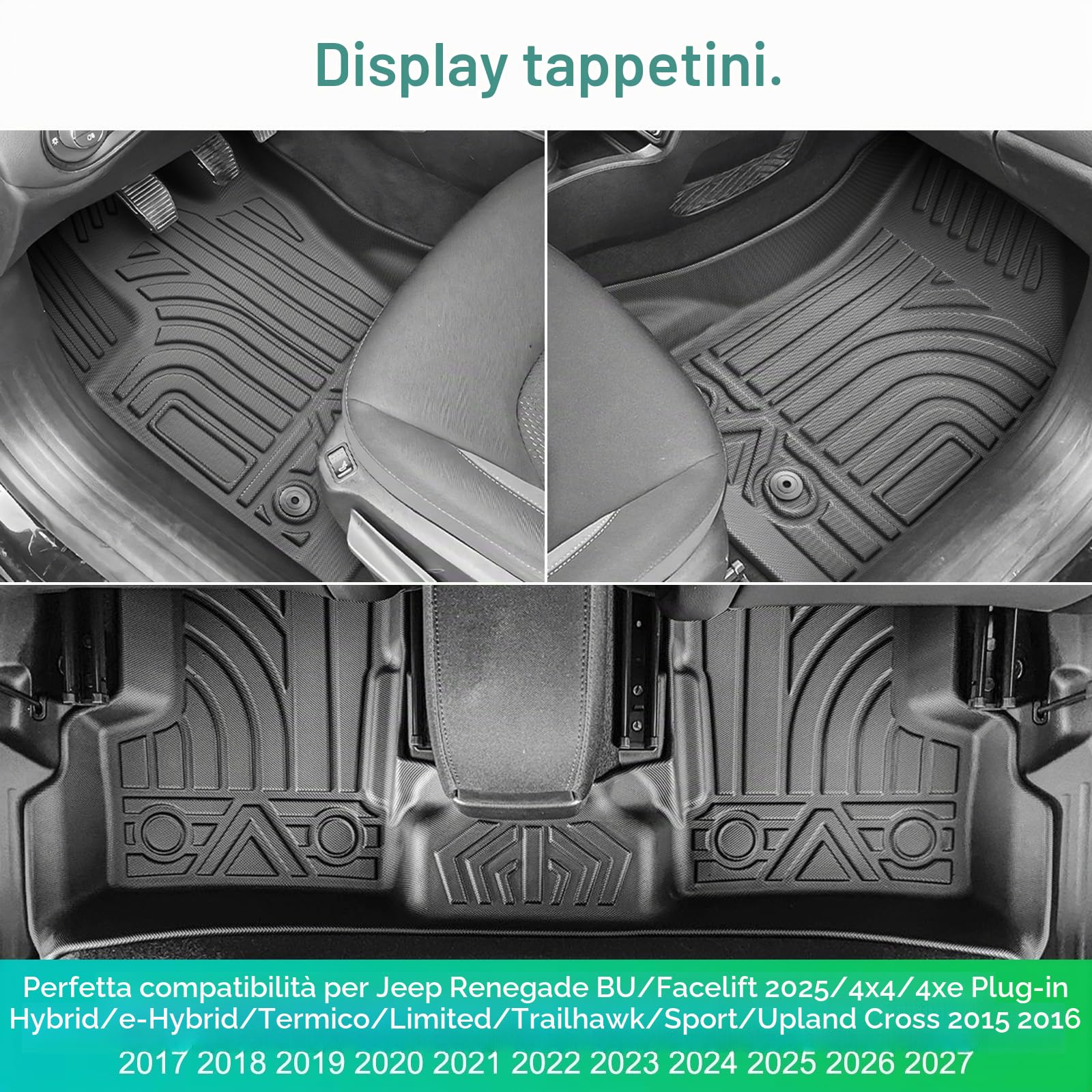 GAFAT J-eep Renegade BU 2015-2024 2025 Tappetini in Gomma, Renegade Tappetini abitacolo Originali, Scansione 3D TPE Bordo Alto 6-10CM, Tappetini Renegade, Compatibili con Accessori Jeep Renegade