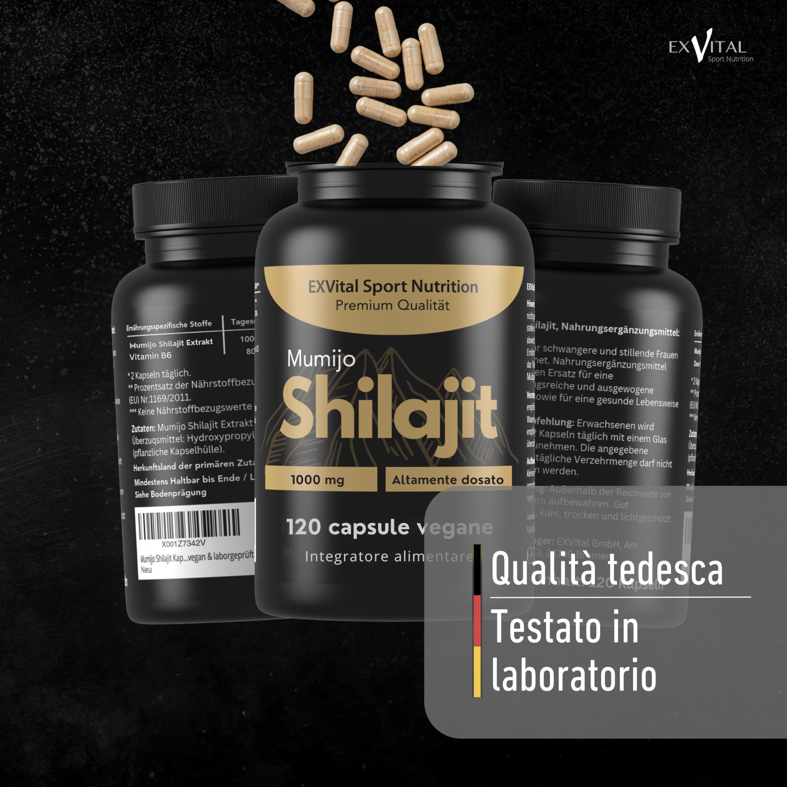 Mumijo Shilajit capsule, ad alto dosaggio 1000 mg per dose giornaliera, l’originale dell’Himalaya, 120 capsule, vegano e testato in laboratorio