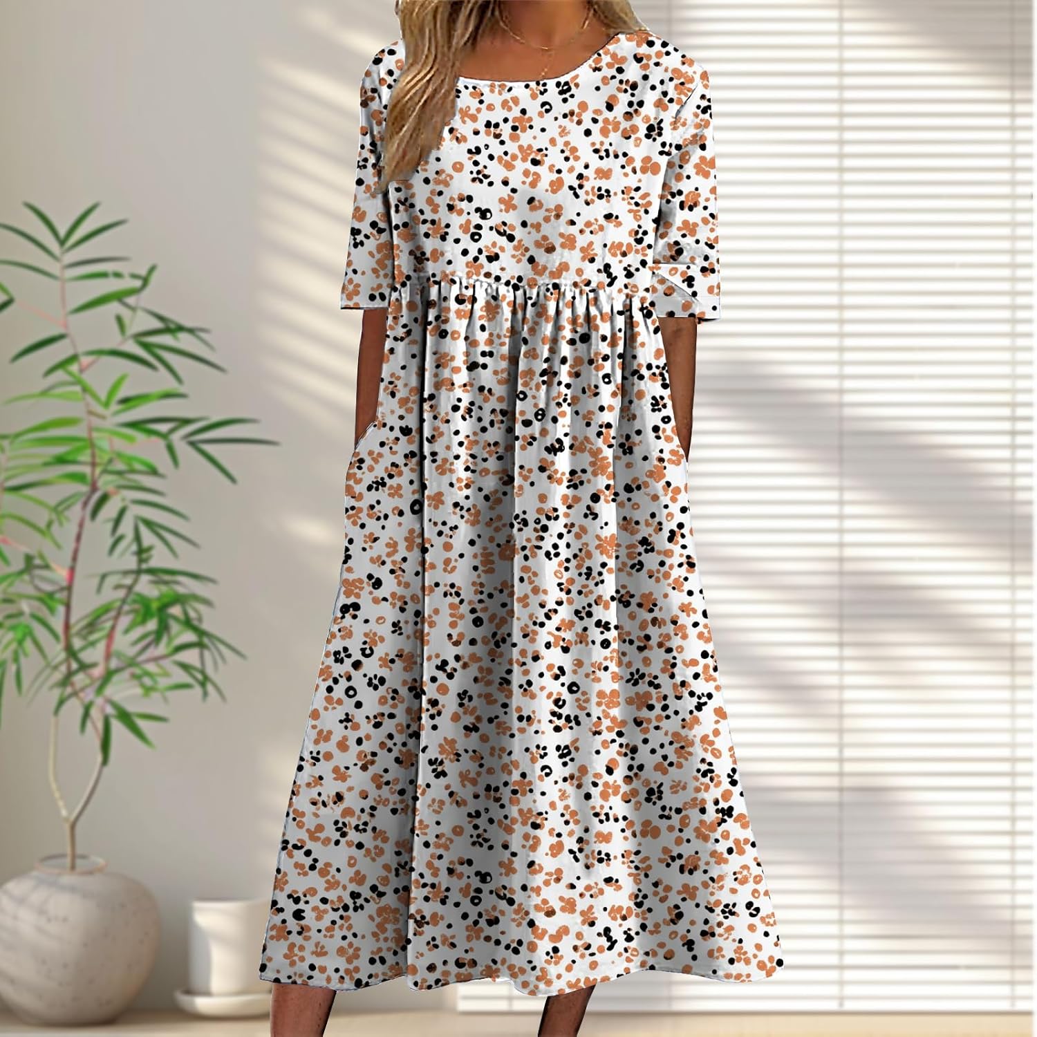 Dress for Maternity Women Vintage Boho Stylish Floral Graphic Short Sleeve Summer Beach Maxi Dress with Pockets - Image 2