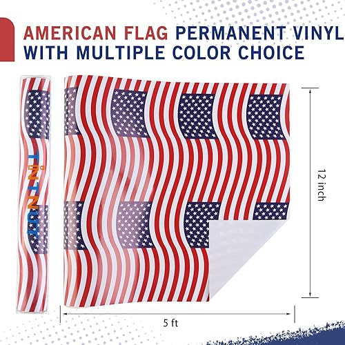Miniatura 2 de Tintnut Rollo de vinilo permanente de bandera estadounidense, 12 pulgadas x 5 pies, vinilo adhesivo de olas patriotas de bandera de Estados Unidos,