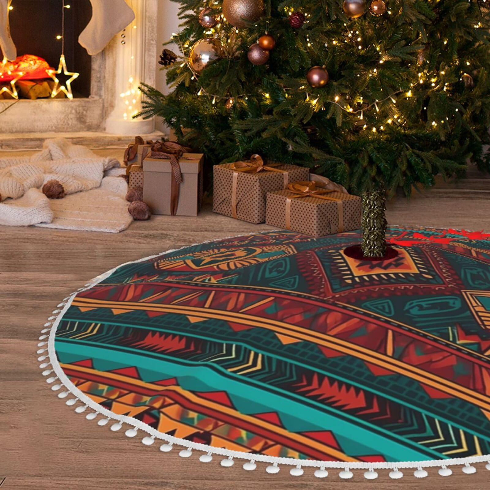 Tapis de sapin de Noël haut de gamme en peluche douce et géométrique