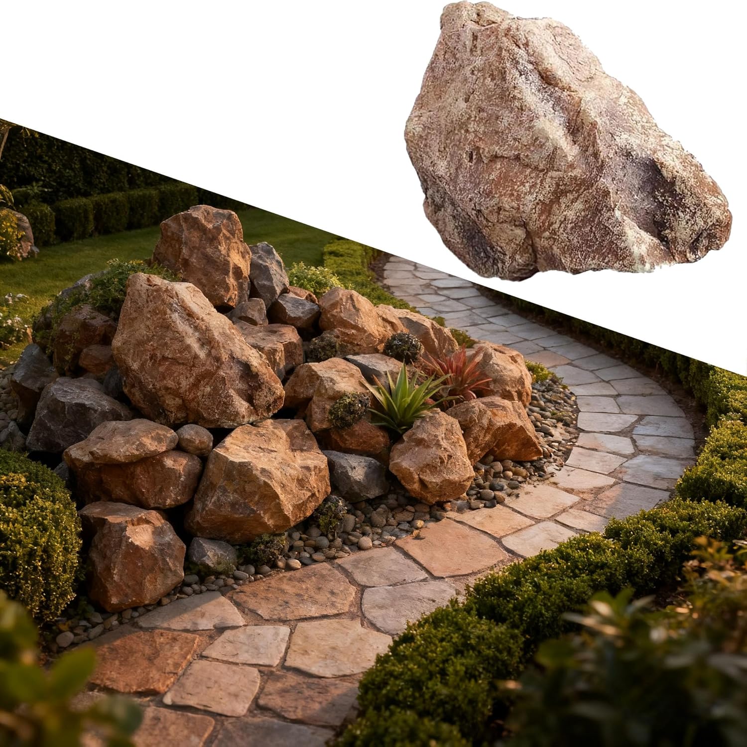 New Artificial Fake Boulder, Realistic Natural Pattern Fake boulders Fake Rock, Faux Landscape Rock Outdoor Artificial Rocks for Landscaping Yard Garden Decoration (32x25x17cm/12.6x9.8x6.7in)