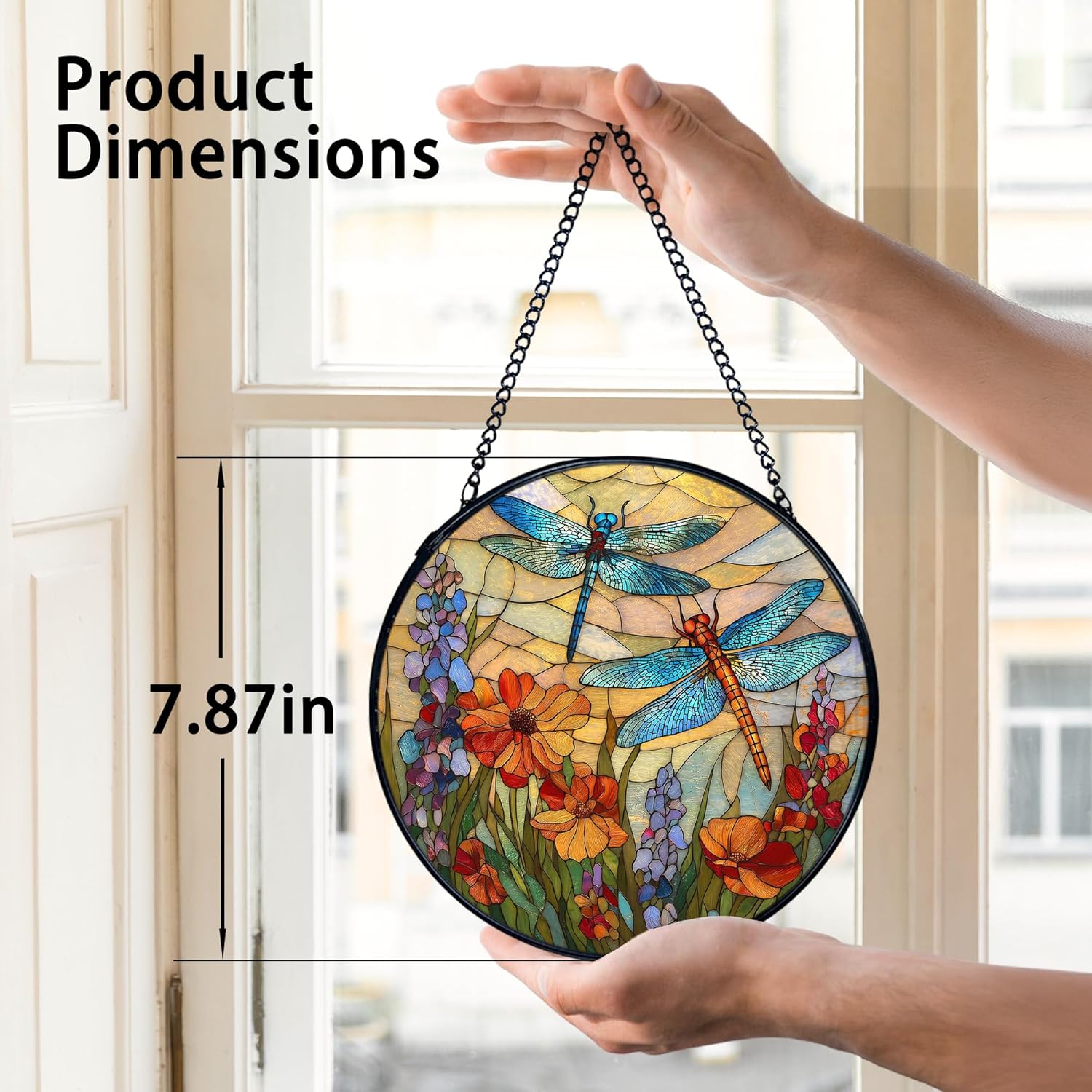 TNUW トンボ 花 ステンドグラス ウィンドウハンギング 自然 トンボ