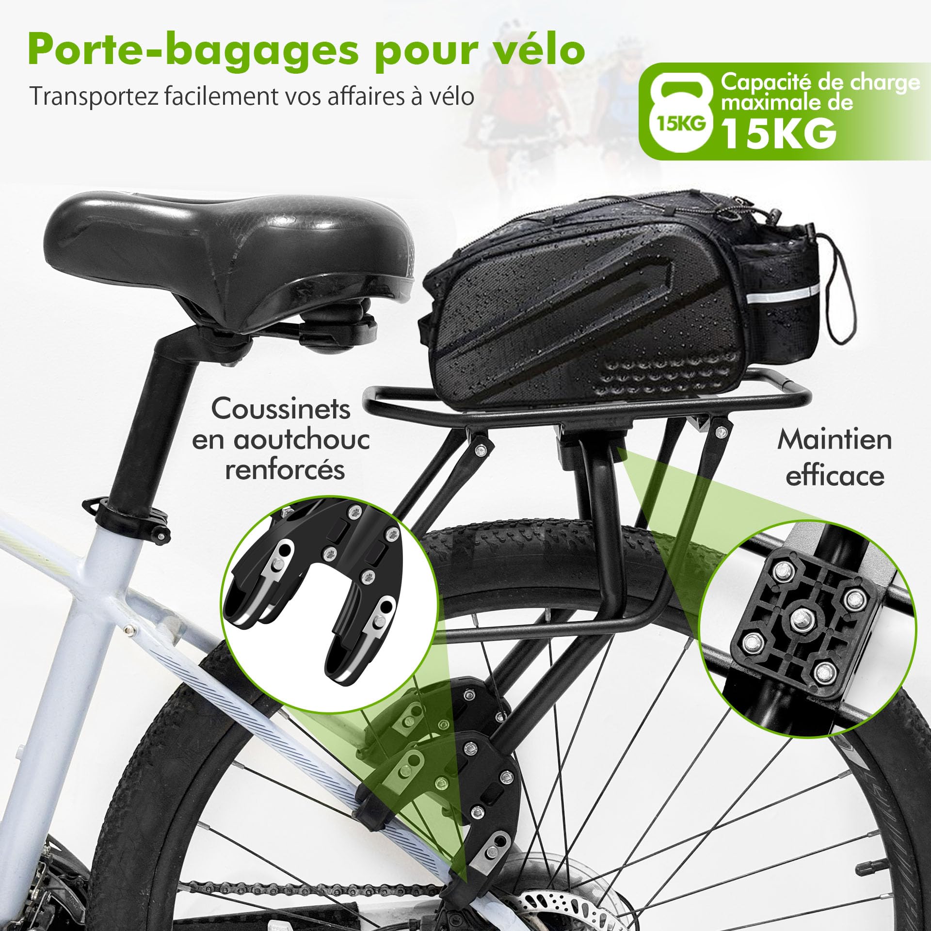 Mimoke Porte-bagages de vélo en aluminium – Universel pour sacs, paniers et sacs, roues de 20 à 29″