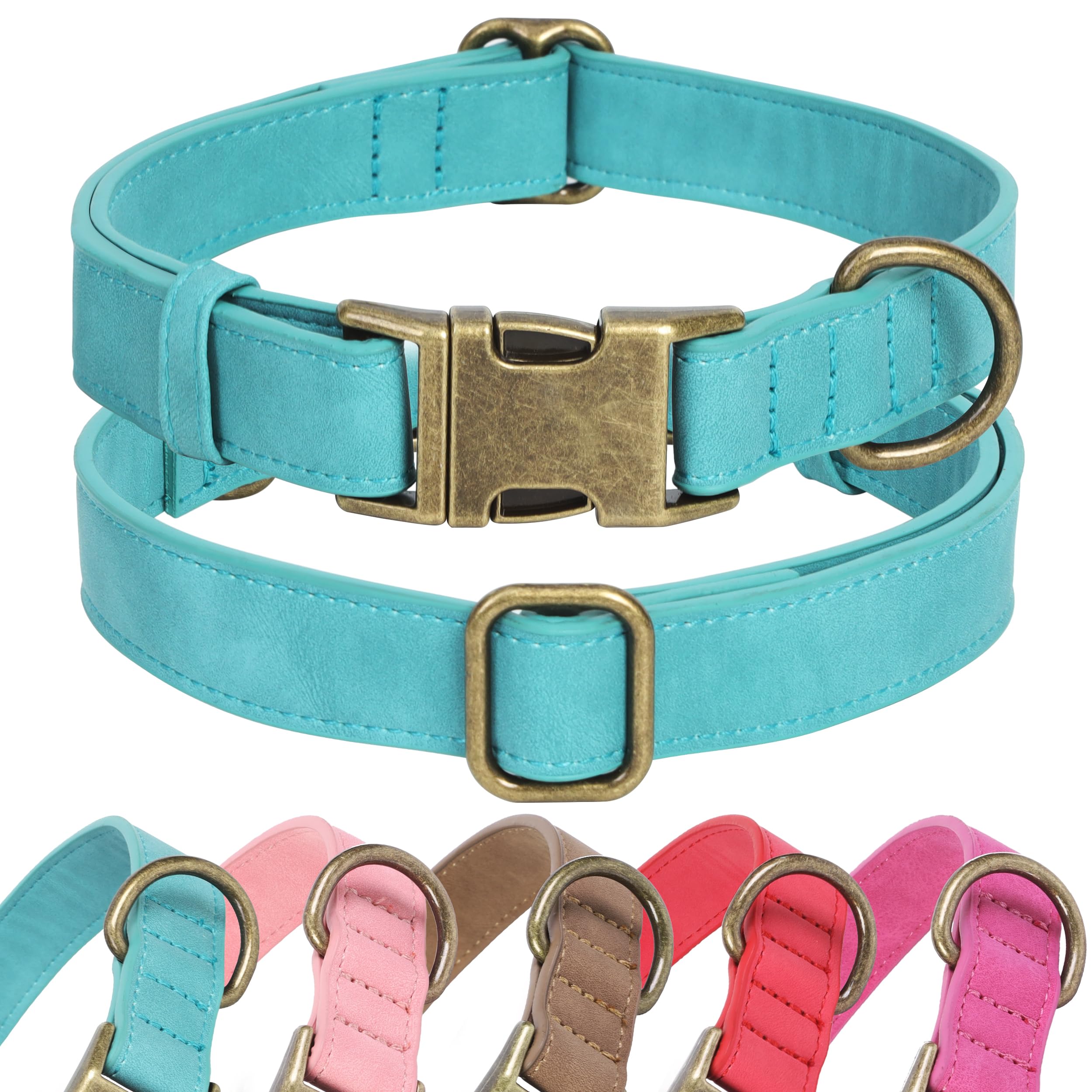 Jumpress Soft Leather Dog Collar for Small Medium Large Dogs, Heavy Duty Dog Collar Leather with Quick Release Metal Buckle, Durable & Adjustable for