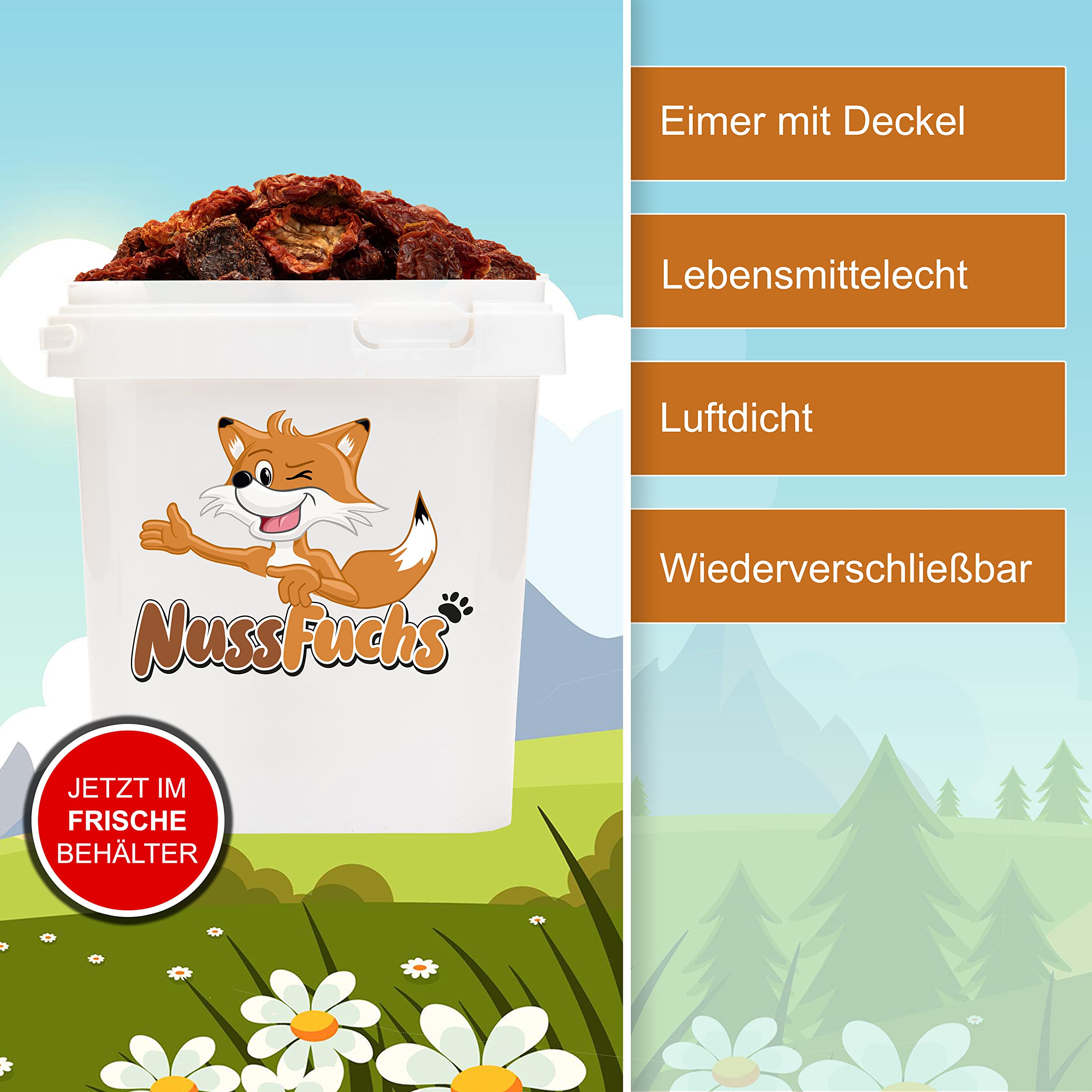 Getrocknete Tomaten 1,5kg im Eimer - leicht gesalzen ganz getrocknet Tomaten - 100% sonnengetrocknet naturbelassen ungeschwefelt vegan hoch aromatisch ohne Geschmacksverstärker - (1,5kg)
