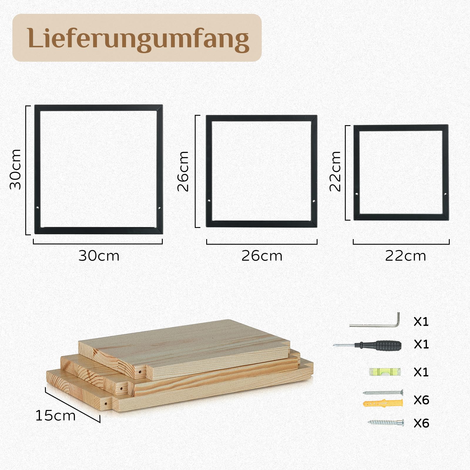 Mensola da parete nera in metallo per soggiorno: set da 3 ripiani quadrati da parete moderna, decorazione da parete, per camera da letto, bagno, angolo