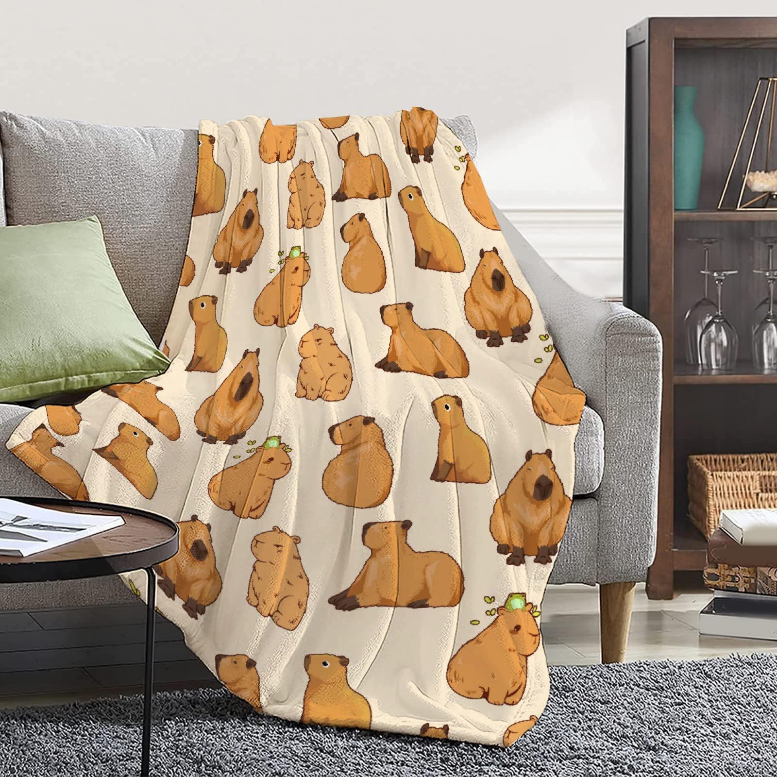 Capybara - Coperta In Pile Con Piante Tropicali, Per Divano, 152