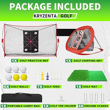 Golf Net, 10x7ft Practice Net with Chipping Nets, Gifts for Golfer | Golf Hitting Aid Nets for Backyard Training with Chipping Nets, Foldable Mat, Silk Target, 8 Tees, 6 Balls, Carry Bag