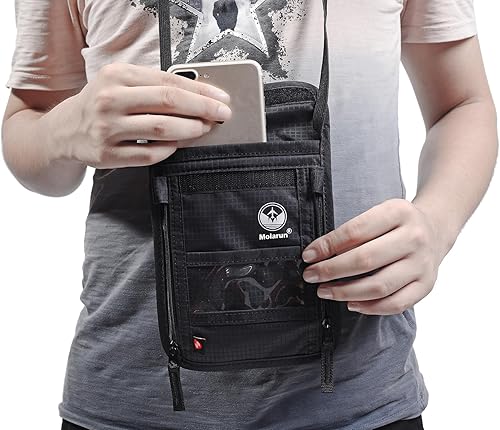 Miniatura 7 de RFID Bloqueo Stash Cuello Billetera, Pasaporte Titular Bolsa De Viaje Para Mujeres Hombres - Negro, Negro -, Cartera Rfid