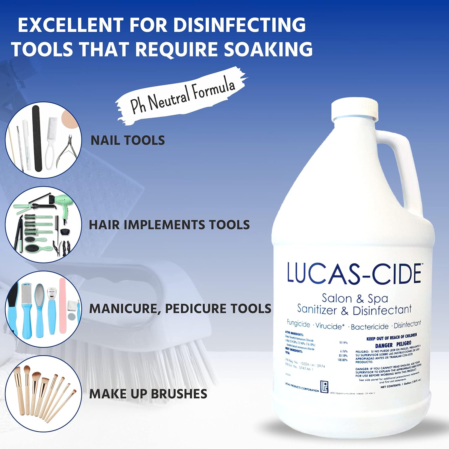LUCAS-CIDE Salon and Spa Disinfectant Multipurpose Surface Sanitizer, Hospital Grade, EPA Disinfectant Cleaning Supplies Solution 1 Gallon - Blue : Automotive
