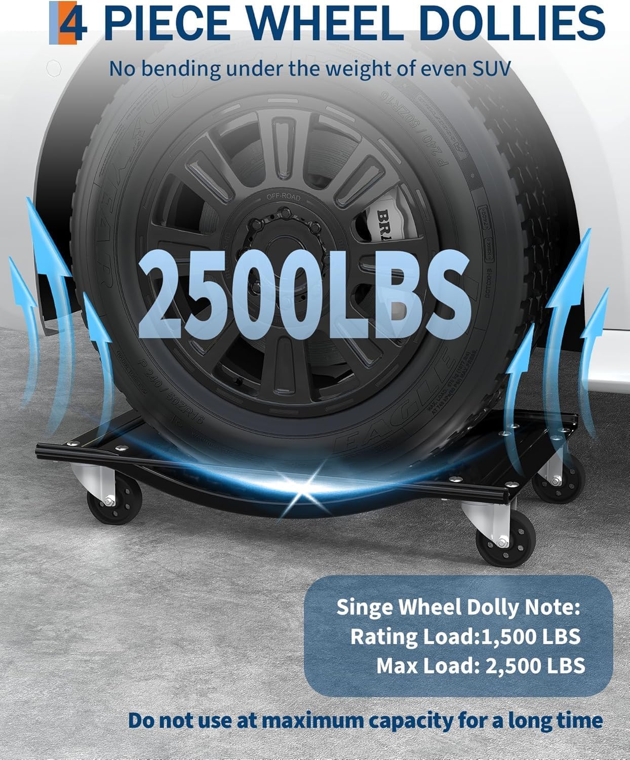 ACEKOOL Car Dolly Set of 4, 10000 LBS Capacity Wheel Dolly, Heavy Duty Vehicle Dolly for Moving Car with 3.5 Inch Steel Wheels, 24x15 inches, Black