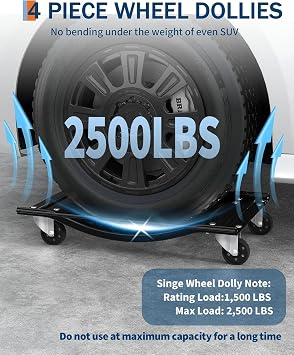 ACEKOOL Car Dolly Set of 4, 10000 LBS Capacity Wheel Dolly, Heavy Duty Vehicle Dolly for Moving Car with 3.5 Inch Steel Wheels, 24x15 inches, Black