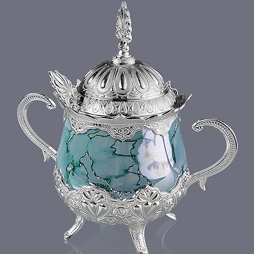 Miniatura 2 de LaModaHome Azucarero con tapa y cuchara para el hogar, cocina y fiesta de boda, servir para deleite y chocolate, diseño decorativo para cubo y