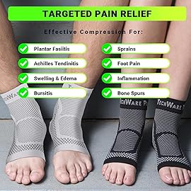TechWare Pro Ankle Brace Compression Sleeve - Relieves Achilles Tendonitis, Joint Pain. Plantar Fasciitis Foot Sock with Arch Support Reduces Swelling & Heel Spur Pain. (Black/Gray XXL)