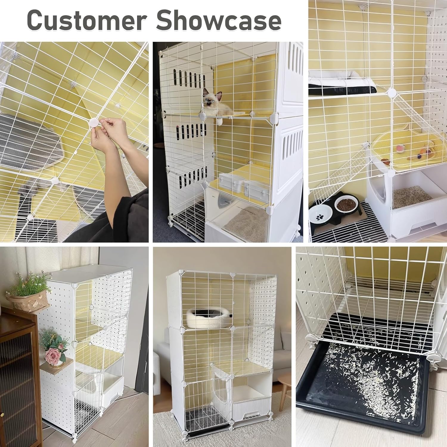 Indoor Cat Cage with Litter Box, Pull-Out Tray, Iron Wire Frame with PP Panels, Multi-Level Zones Pet Playpen for Apartments/Small Homes(72x36x113cm)