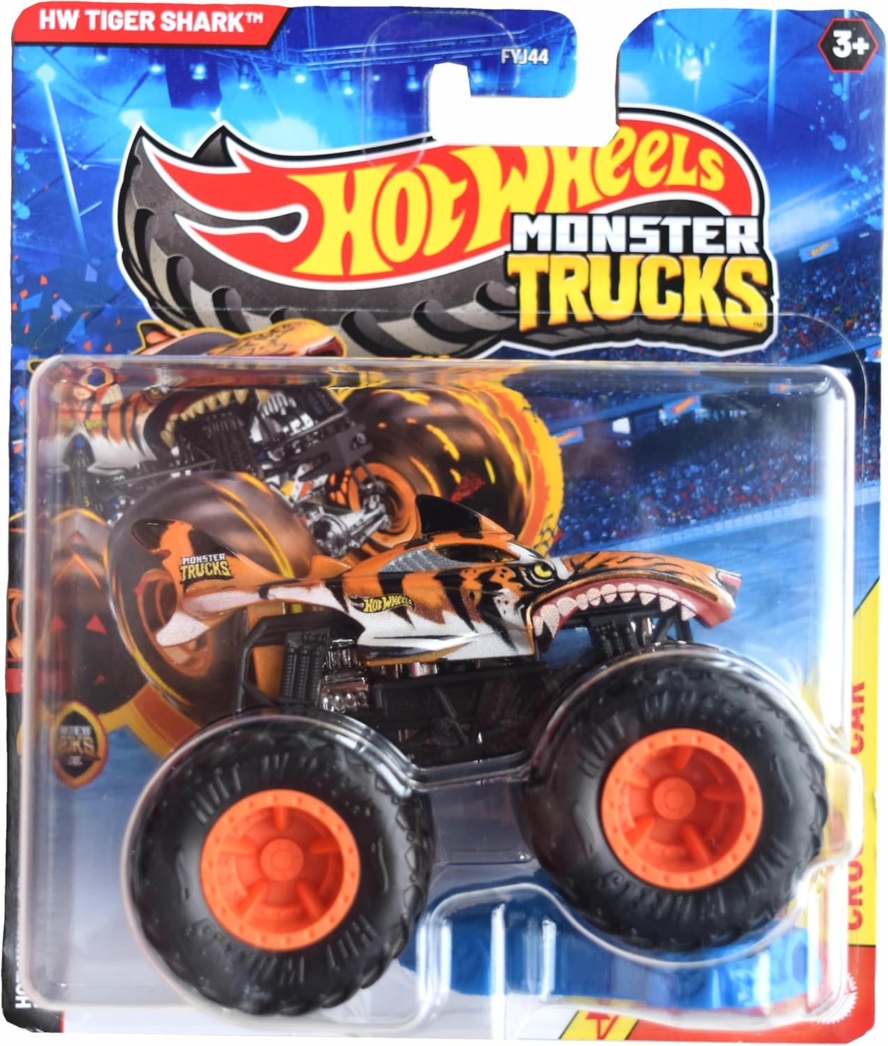 Hot Wheels Monster Trucks Tiger Shark, Includes Crushed Car 1:64 Scale die cast