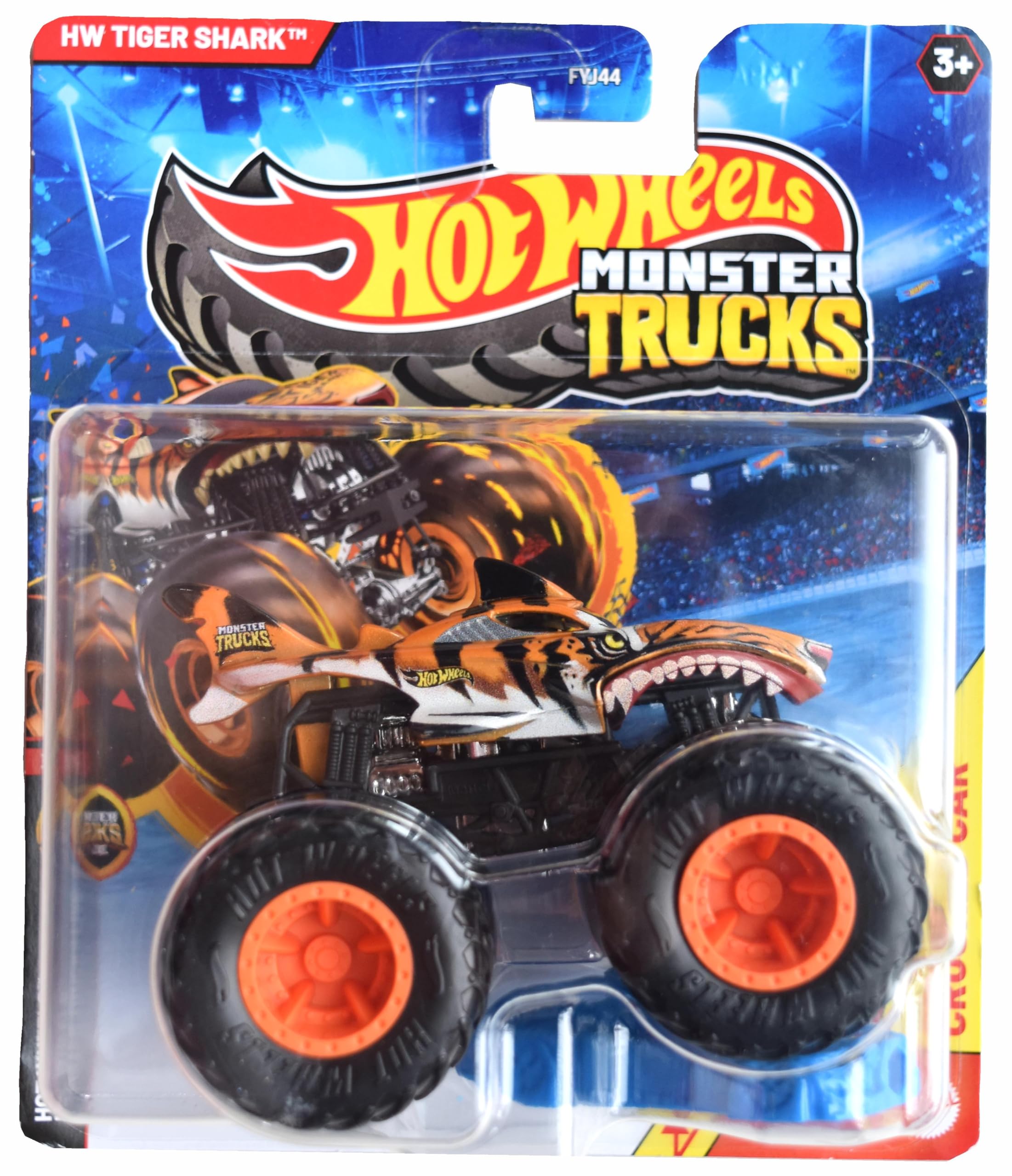 Hot Wheels Monster Trucks Tiger Shark, Includes Crushed Car 1:64 Scale die cast