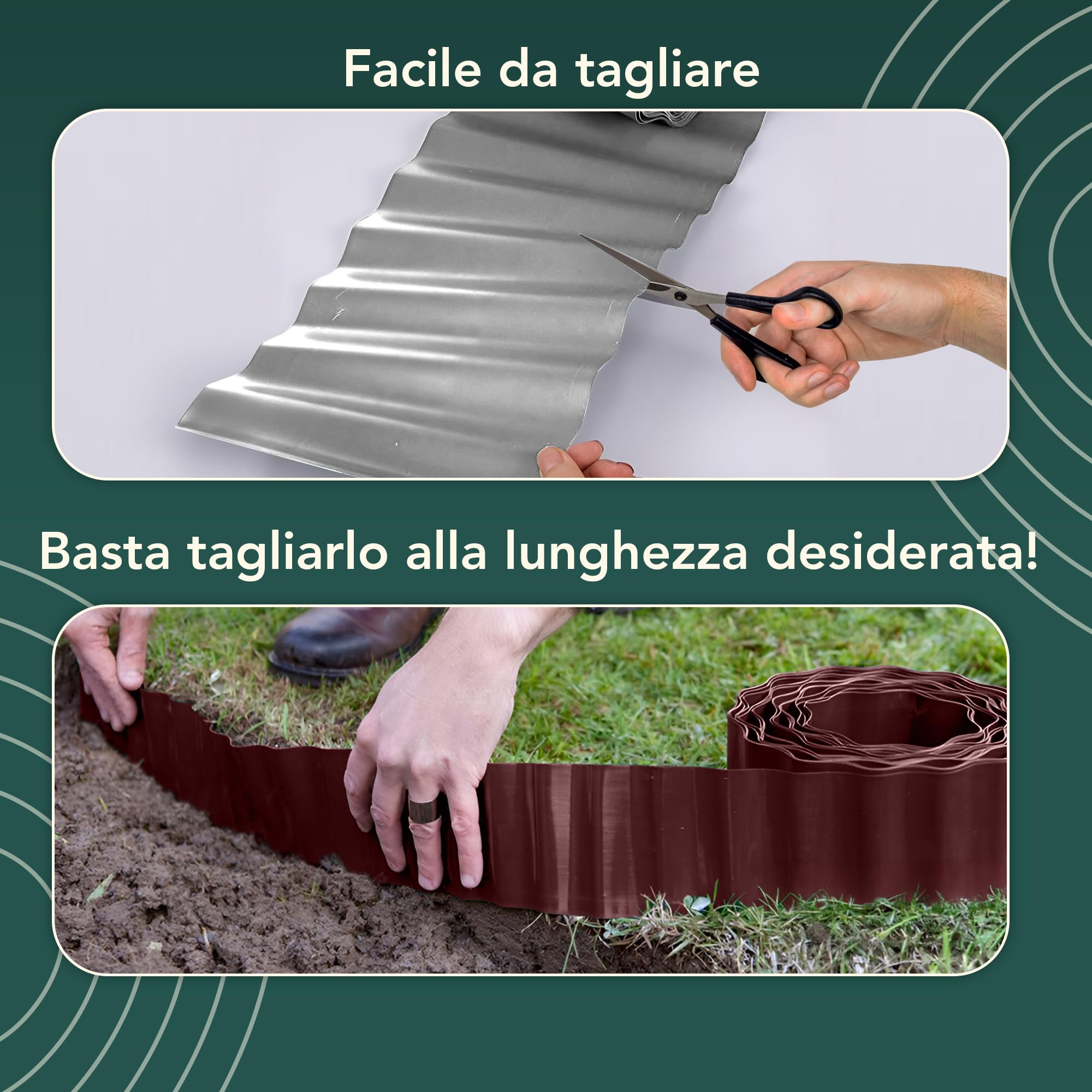 GARDENIX Bordi per aiuole ondulati Bordi per aiuole Bordi per prato Bordi per aiuole in plastica Lunghezza 9 m, Altezza 25 cm, Marrone