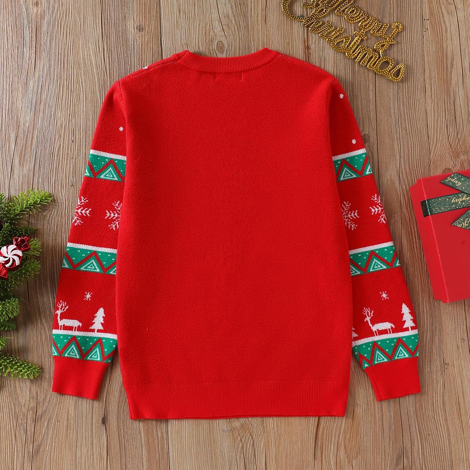 Kids Boys Christmas Sweater Reindeer Snowflakes Classic Holiday Knitted Sweater Crewneck Cute Ugly Pullover Jumper