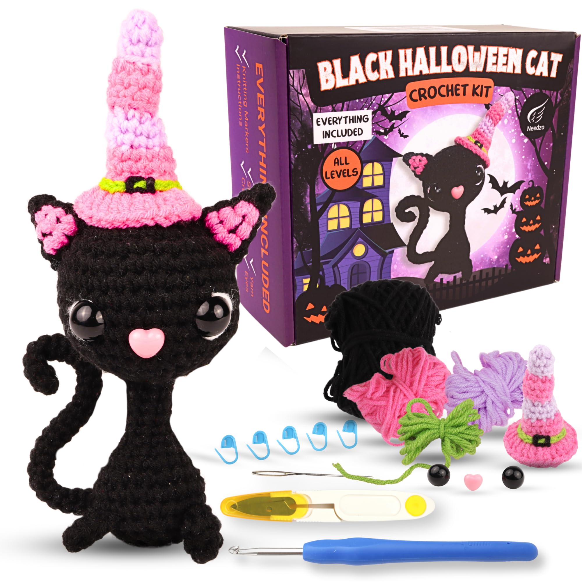 Amazon.com: Needzo Halloween Crochet Kit, Black Witch Cat