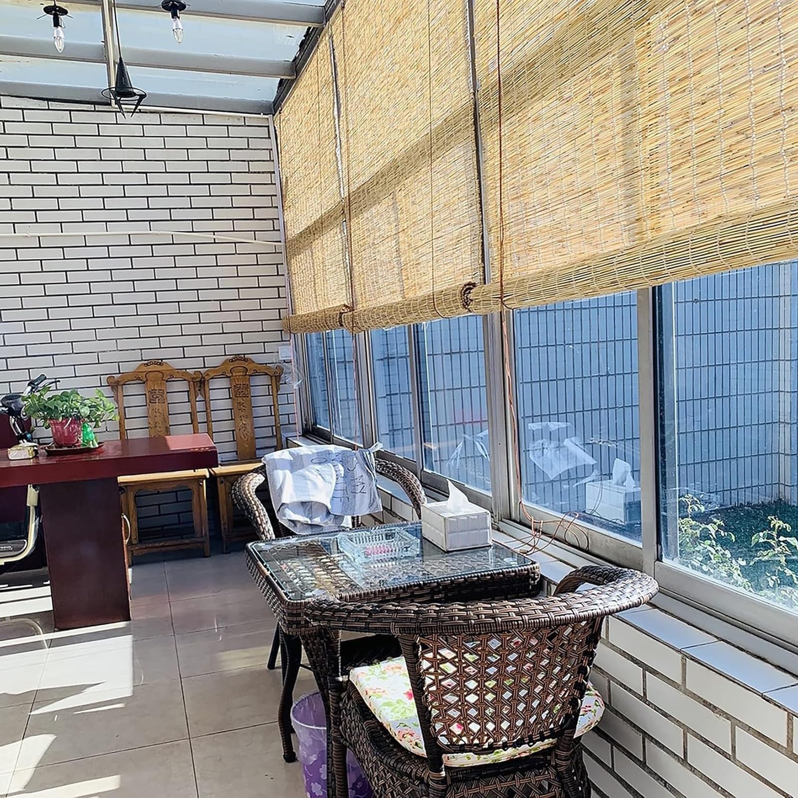 Roleta chroniąca przed słońcem, bambusowa roleta okienna, izolacja termiczna, niestandardowe żaluzje bambusowe, do hotelu, herbaciarni (140 x 155 cm (55 x 6 cm)