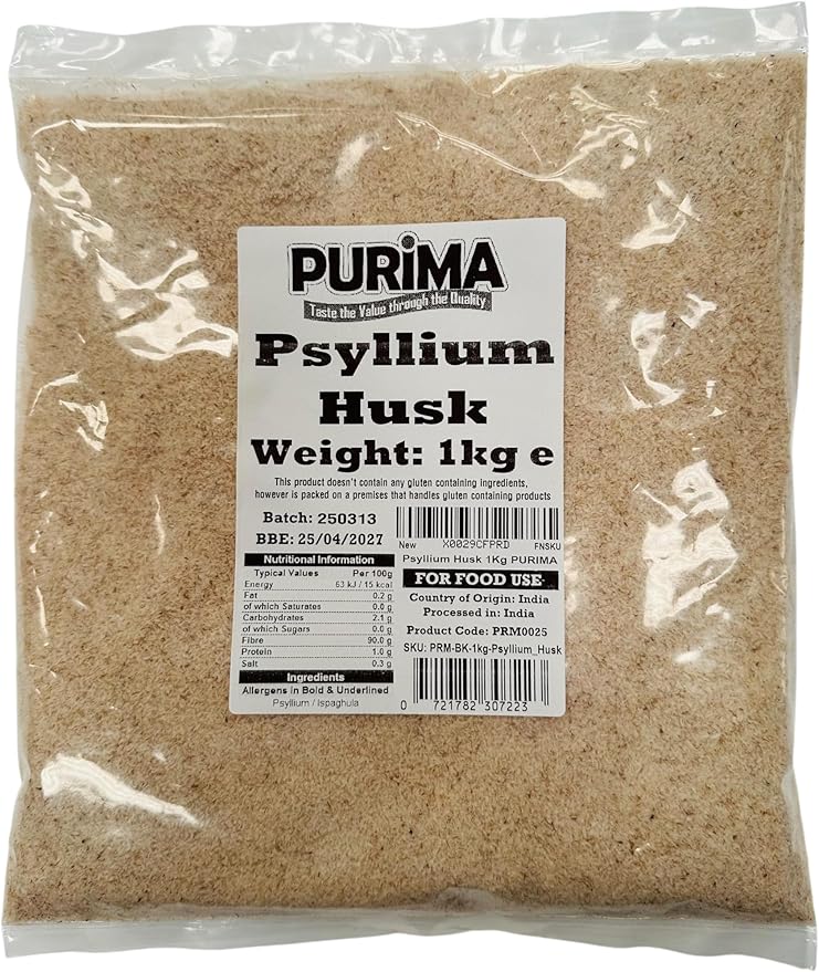 Psyllium Husk 1kg – 99% Purity Blond Whole Husks Flakes Bulk Soluble Natural Fibre for Baking Drinks Food Humans Eat Gut Laxatives Constipation Relief Digestive Aid Ispaghula Isabgol Ispaghol