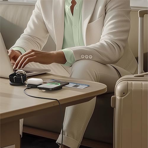 Miniatura 9 de Satechi OntheGo Cargador inalámbrico 3 en 1, cargador portátil Qi2 con carga rápida de 15 W para iPhone 17 a 12 Series, 5W para Apple Watch y 5W