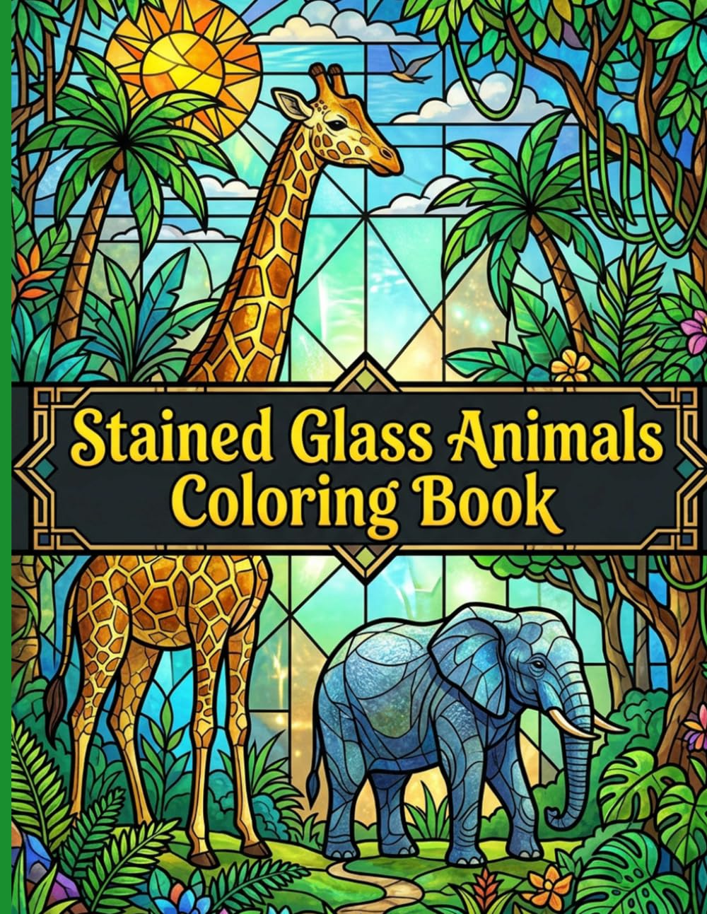 Stained Glass Animals Coloring Book: Beautiful Wildlife Mosaics Featuring Majestic Lions Elephants and Birds for Stress Relief and Mindful Art