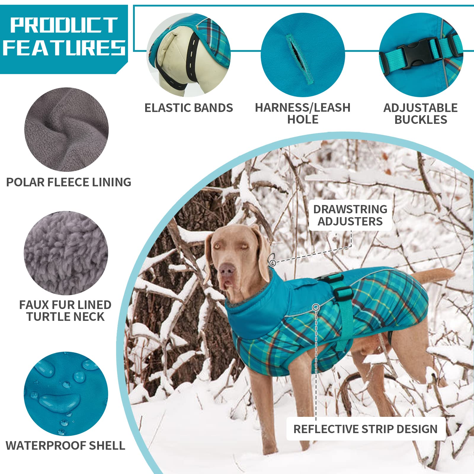 Wasserdichter Hundemantel XXL Blau - Winterjacke Mit Reflexstreifen Für Hunde