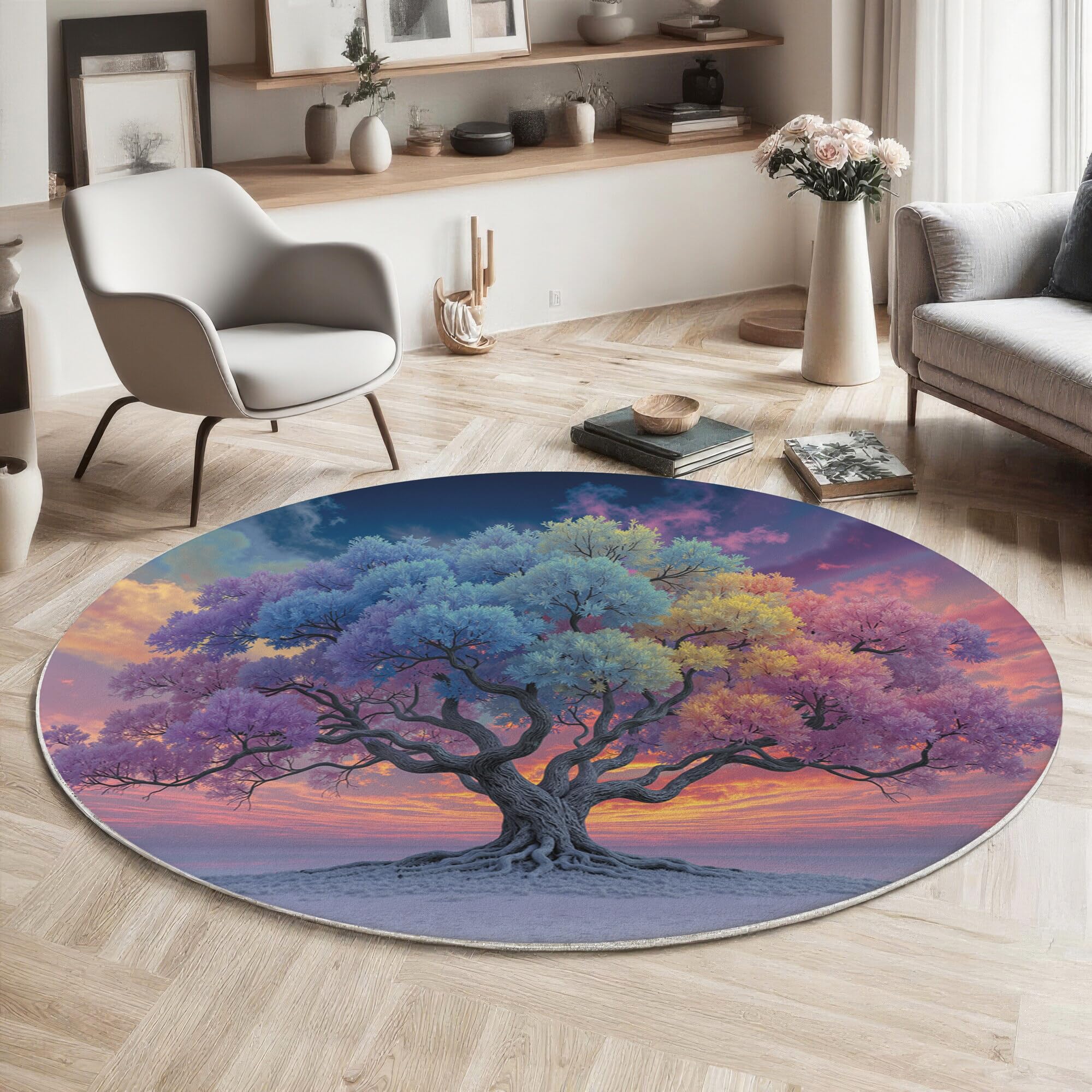 Tapis rond peinture à l'encre de qualité supérieure pour salle à manger