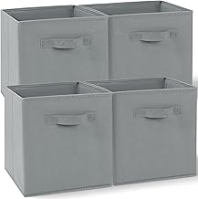 4 PCS Cube Storage Boxes 27x27x27 Gray,Foldable Fabric with Handles Collapsible for Home Office Nursery Organiser - Clothes Basket Containers