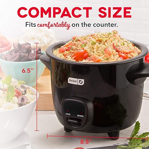 Miniatura 4 de Dash DRCM200BK Mini olla arrocera vaporera y DMS001BK Mini redonda, máquina de plancha eléctrica para panqueques individuales, galletas, huevos y
