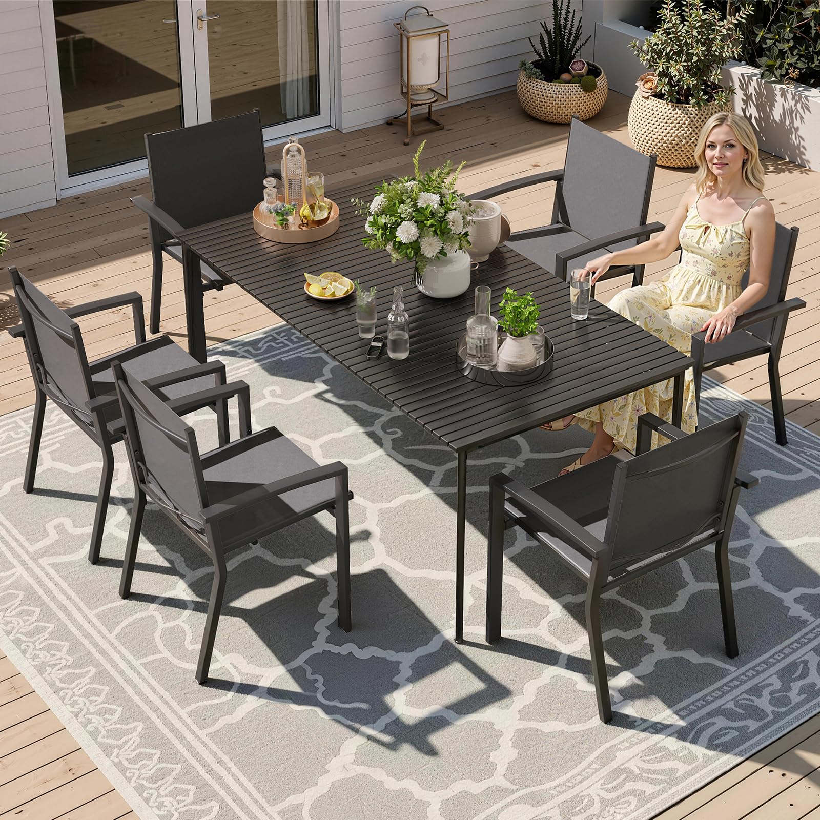 UDPATIO Gartenstühle Stapelbar 4er Set, Gartenstuhl Hochlehner, Balkonstuhl Wetterfest, Stapelstühle, Terrassenstühle Wetterfest 160kg Belastbar, Grau