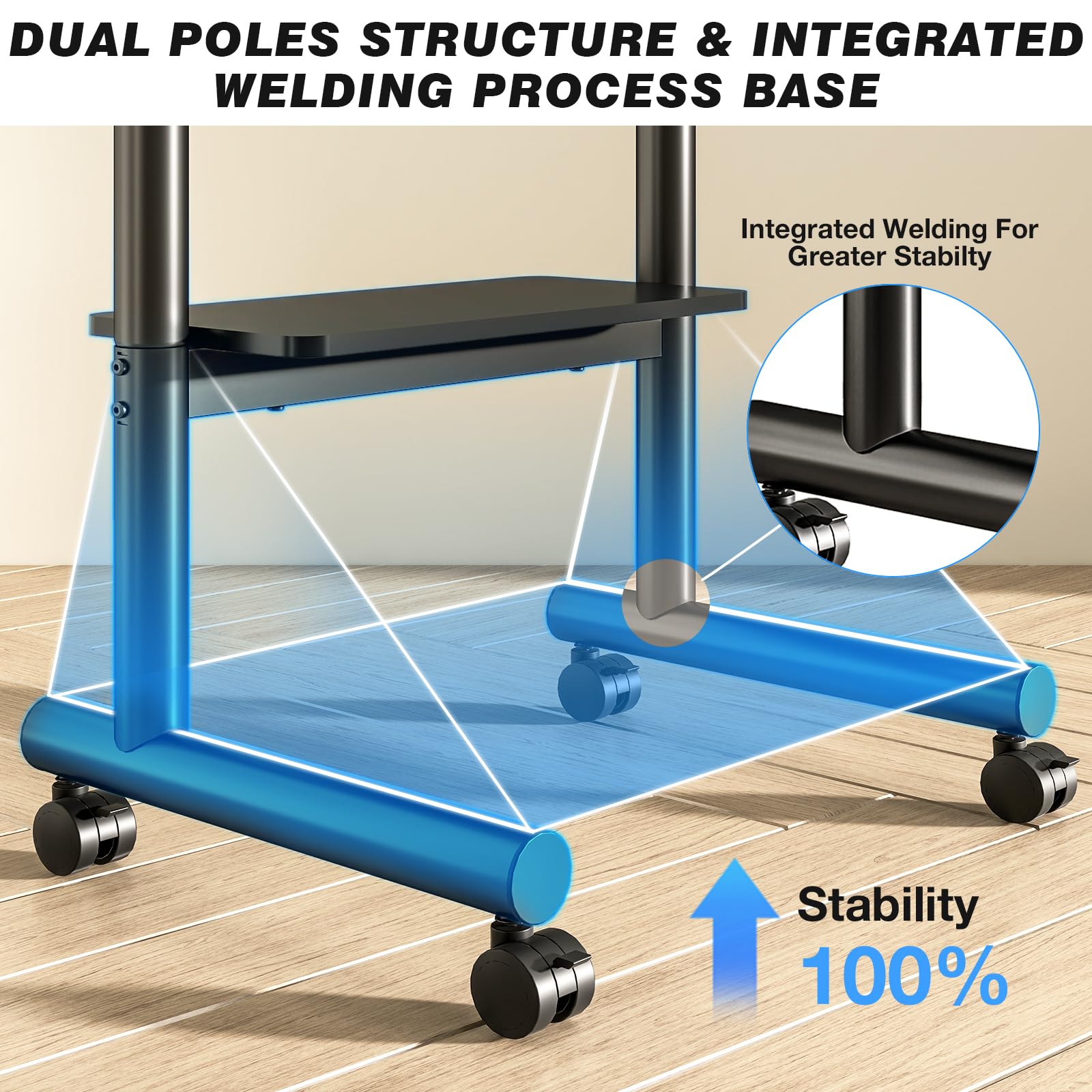 5Rcom TV Ständer Rollbar Fernsehständer für 32-70 Zoll Fernseher,Mobile TV-Ständer TV-Wagen mit Ablage bis 50 kg, Höhenverstellbarer Boden-TV-Ständer auf Rädern