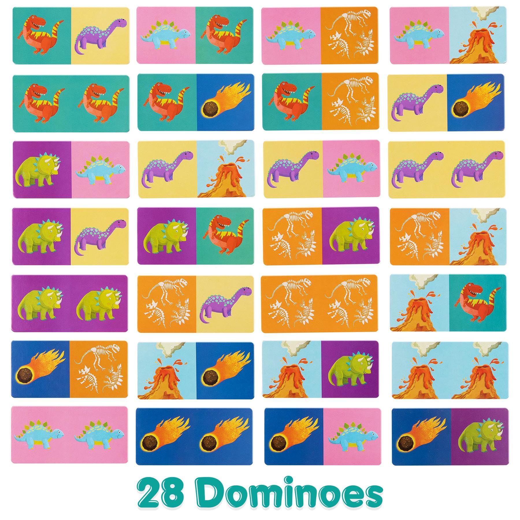 boppi Dominoes Set Picture Game for Toddlers - Colourful Dinosaur Themed Montessori/STEM Dominoes For Children - Games for 3 Year Olds and Up - Image 2