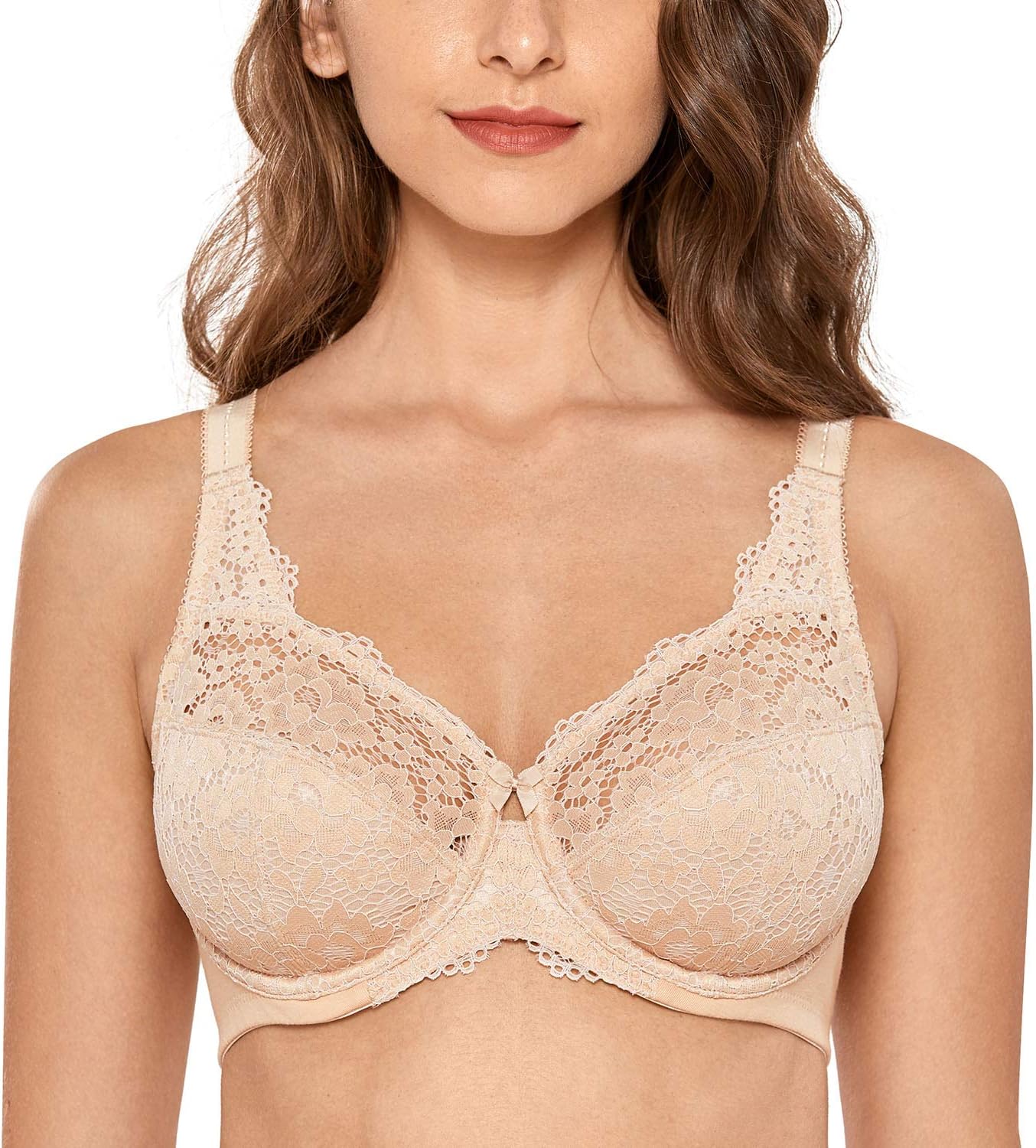 Women's Lace Plus Size Bra Underwire Support Full Coverage Unlined Cotton Bras