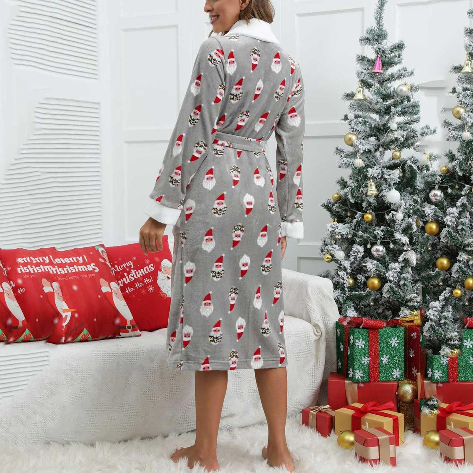 Generisch Pigiama da donna in pile di flanella, elegante, casual, da donna, con stampa di flanella, da notte, da casa, da donna